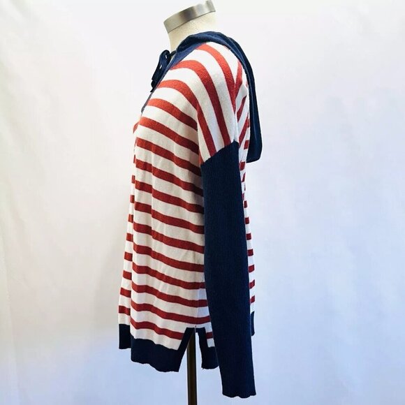 CASLON Women Long Sleeve Pullover V-Neck Hooded Striped Knitted Sweater Sz Large - Picture 6 of 12